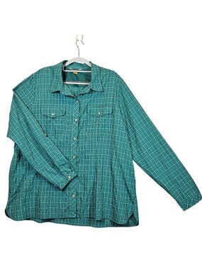 Eddie Bauer Mens XL Green Plaid Shirt Chest Pockets Vents Gorpcore outdoor fish
